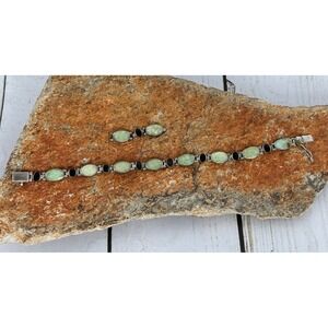 Vintage 950 Silver Peruvian Opal Black Onyx Link Bracelet Artisan Jewelry P190